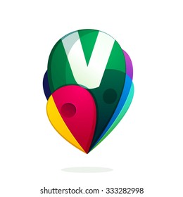 V letter with map tag. Vector design template elements for your application or corporate identity.