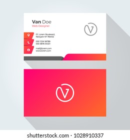 V Letter Modern Minimal Abstract Alphabet Business card design template