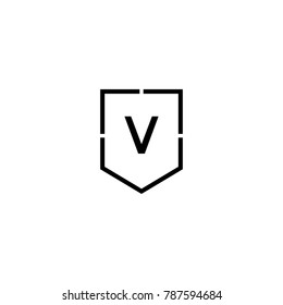 V letter modern simple line shield logotype