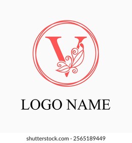 V Letter Monogram Logo with Floral for Beauty, Skincare, Fashion Business Logo Idea. Feminine Logo Concept. Simple Minimalist Floral Logo Vector