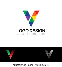 V Letter Multi-color Logo Design Template Vector EPS File
