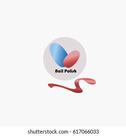 V letter -nail polish vector logo, icon with fingernail and decorative ribbon. Beauty spa illustration with colorful nails.