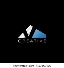 V Letra Logotipo de espacio negativo, plantilla de diseño de logotipo geométrico creativo con letra oculta.