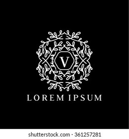V letter negative vector logo template (sign, symbol, emblem, ornament)