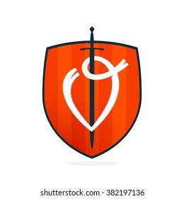 V letter on the sword and shield. Font style, vector design template elements for your application or corporate identity.