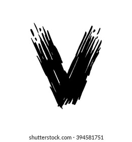 V letter painted with a felt pen. Handwritten font. Vector grunge style design elements for use in posters or prints.
