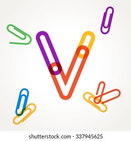V letter from paper clip alphabet. Design template elements for your application or corporate identity.