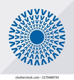 V letter patterns conceptual mandala vector illustration. V text textures mandala design. Blue concept simple mandala vector design.