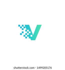 V Letter pixel logo design modern template