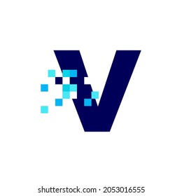 v letter pixel mark digital 8 bit logo vector icon illustration