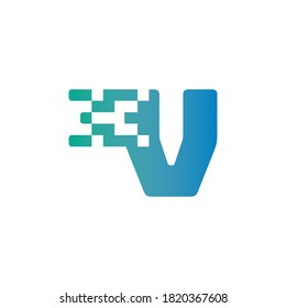 Plantilla de diseño de logotipo de tecnología de medios píxeles de carta V