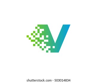 V Letter Pixel Motion Logo Design Template 