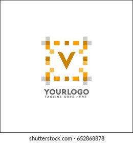 V letter pixel tech logo vector illustration