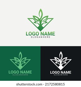 V Letter Plant Tree Logo Design