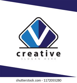 V Letter with plaque square logo icon vector template