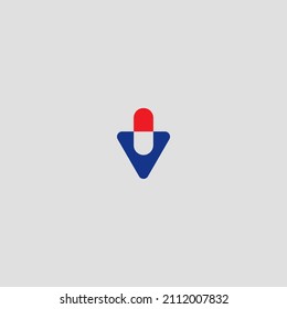 v letter plus pill tablet sign logo icon