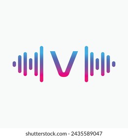 V letter with Pulse music player element. Logo template electronic music, equalizer, store, dj, nightclub, disco. Audio wave logo concept, Multimedia Technology themed, Abstract Shape vector