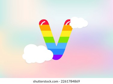 V Letter Rainbow patterns design, abstract rainbow letter for kids, love, family and scholl concept vector illustration design