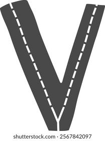 V Letter Road Alphabet Kids Vector Illustration