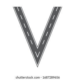 V letter for Road or street font. Flat and solid color vector illustration.