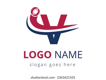 V Letter with Rugby Sports Logo Concept, Football Logo Combined With Rugby Ball Icon For American Soccer Club Symbol