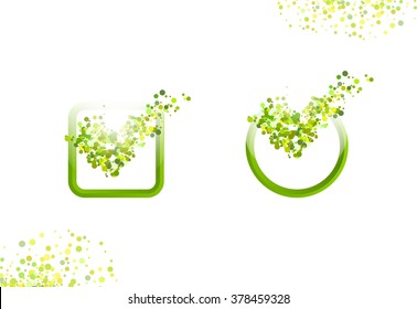 V letter set. Green oxygen dots check mark vector set. Eco friendly logo.  Design template elements. Eco test. Ecology test.