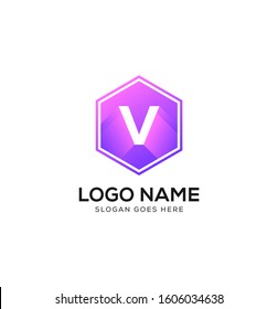 V Letter shadow icon logo design vector image.