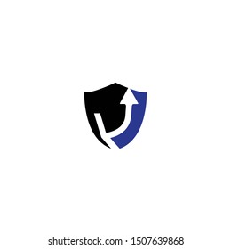 V letter, shield and up arrow idea logo design. vector icon illustration inspiration with eps10. simple and modern logo design for security, technology, computer, financial, etc