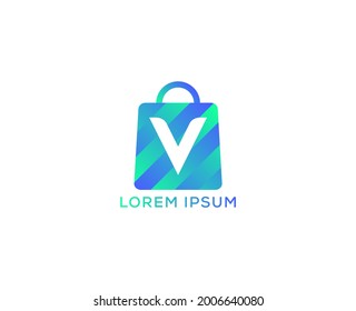 V Letter Shopping Logo Design Vector