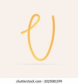 V letter spaghetti design. Vector hand draw realistic food font. Isolated Italian pasta for tasty poster, restaurant identity, gourmet element and more