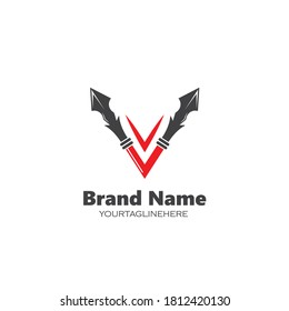 v-Buchstaben-Speersymbol, Vektorgrafik-Design-Vorlage