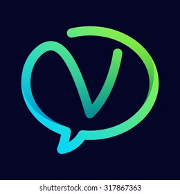 V letter with speech bubble line logo. Abstract trendy letter multicolored vector design template elements for your application or corporate identity.