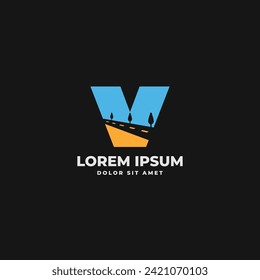 V letter with street road modern logo design concept. Vector illustration