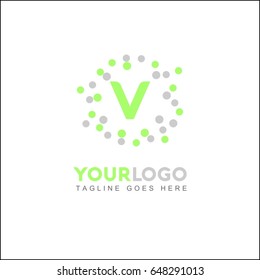 V Letter Tech Brand Identity. Abstract Pixel Logo Design Element