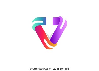 V letter and tech colorful 3D logo design
