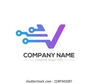 V Letter Tech Logo Design Vector Template.
V Letter Icon Design with Digital Circuit Connection Symbol.