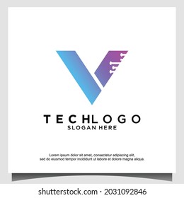 Diseño de plantillas de logotipo técnico de carta V