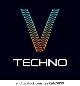 v Letter techno  design template illustration