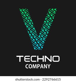 v letter techno template illustration.there are dot with line