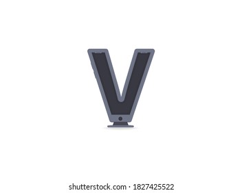 V letter technology font, phone or computer design. For logo, brand label, design elements, application etc. İsolated vector illustration          