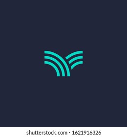 V letter with three striped lines style