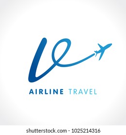 V letter transport travel company logo. Airline business travel symbol design with letter "v". Victory travel vector logo template