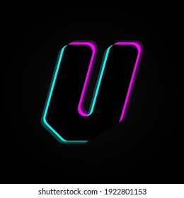 V letter, vector bright neon font. For dark night theme, vibrant identity, techno design, app logo and more