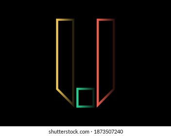 V letter vector design, font logo. Red, green, yellow color on black background. For social media,design elements, creative poster, web template and more