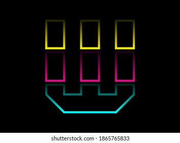 V letter vector desing, Cmyk color font logo. Dynamic split blue, pink, yellow color on black background. For social media,design elements, creative poster, web template and more