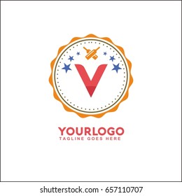 V letter vector vintage label. Template for banner, café,restaurant,  insignia, business brand design.