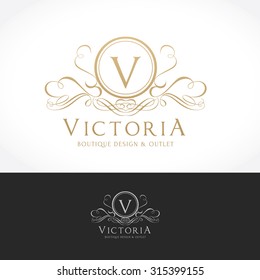 V letter Victoria luxury logo template.