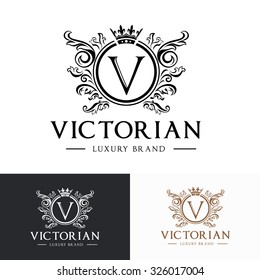 V Letter Victorian Luxury Crest Logo Template