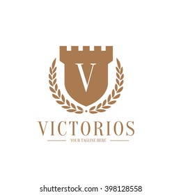 V letter Victory Crest Logo Template