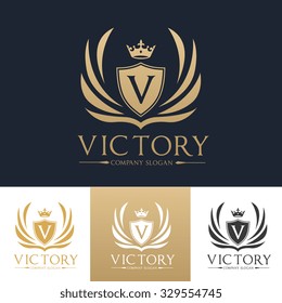 V Letter Victory Luxury Crest Logo Template